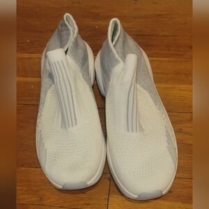 White and Gray Knit Slip-On Sneakers